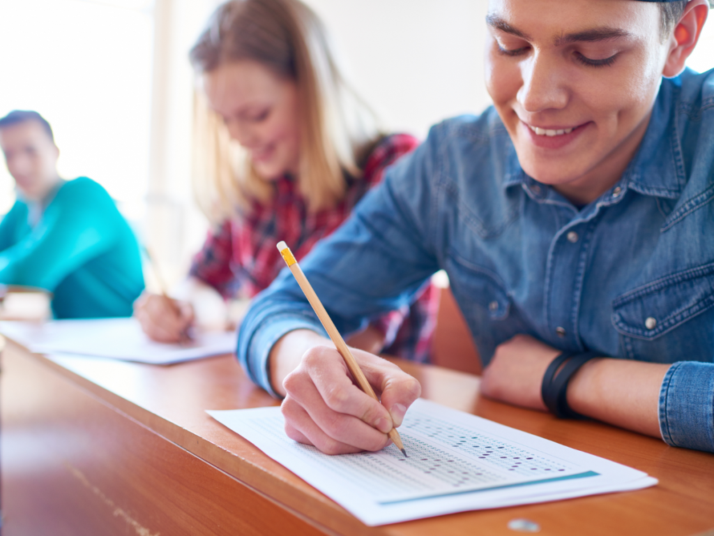 teen students taking exams without study stress