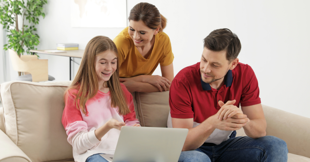 mum and dad giving daughter advice and help